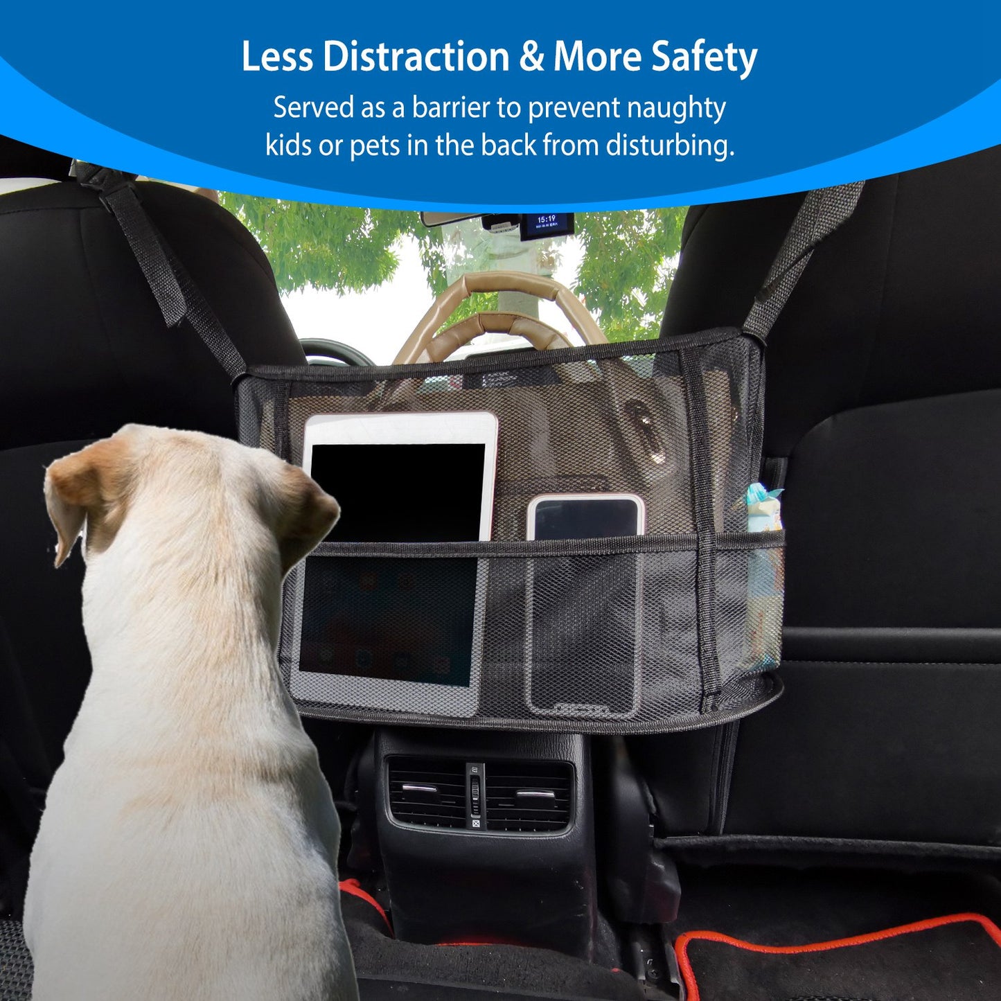 1Pc Car Net Pocket Handbag Holder Car Storage Netting Pouch Seat Side Storage Mesh Organizers Bag For Purse Phone Documents Barrier Pets Kids At Backseat