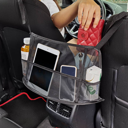 1Pc Car Net Pocket Handbag Holder Car Storage Netting Pouch Seat Side Storage Mesh Organizers Bag For Purse Phone Documents Barrier Pets Kids At Backseat