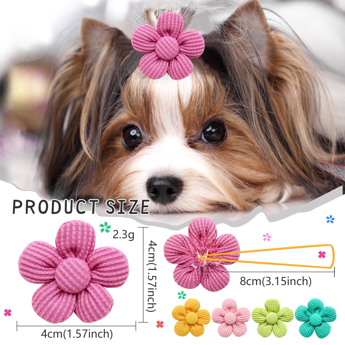 Pet Headdress Flower Spring Flower Solid Color Headdress Flower Dog Cat Accessories