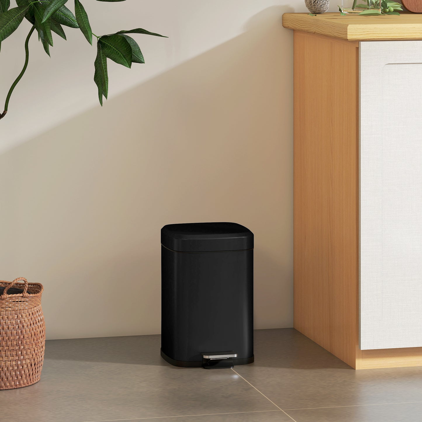 12L Modern Boxy Metal Home Kitchen Bin - Black