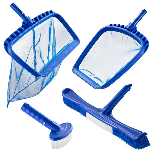 Swimming Pool Cleaning Kit, Includes 2 Detachable Brush Heads (20 Inch / 5.5 Inch) And 2 Pool Skimmer Nets, 4-in-1 Inground/Above Ground Pools Cleaning Tools Set For Leaf, Fine Mesh, No Poles