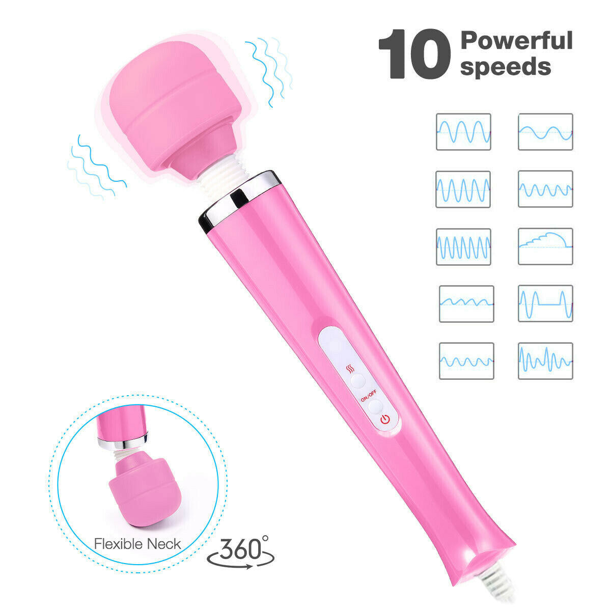 20 Speed Magic Massager Wand Full Body Pain Powerful Waterproof 10 Vibration Mode Massage Vibration UK Plug