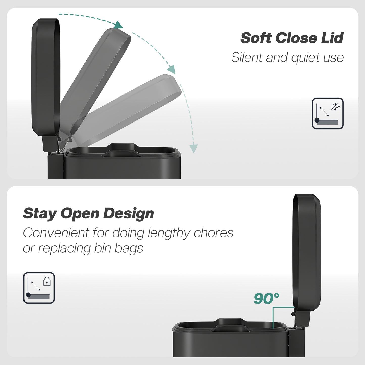 12L Modern Boxy Metal Home Kitchen Bin - Black