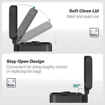 12L Modern Boxy Metal Home Kitchen Bin - Black