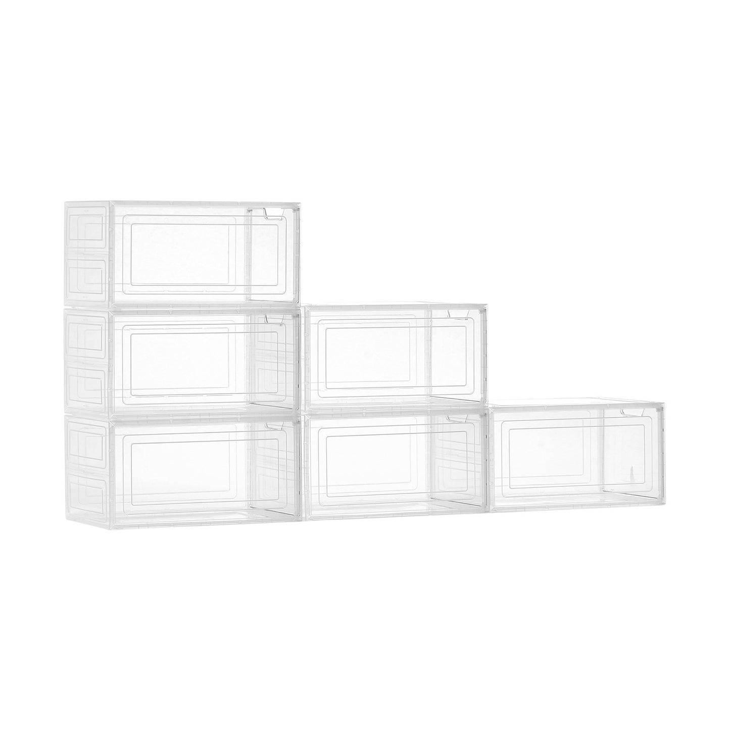 Shoe Storage Boxes, 6 Pack Clear Stackable Shoe Boxes Storage Organizers With Magnetic Door, Fit Up To US Size 13, Plastic Sneaker Containers For High Heels, Boots, And Hats, Transparent White